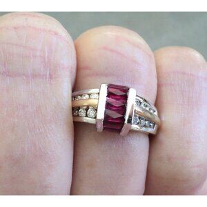 MCM 14K White +Yellow GOLD with 7 RUBY 16 Diamond COCKTAIL RING Size 7 Graduated